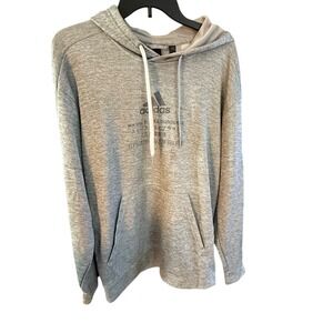 Adidas Grey Heathered Hoodie Mens Size L Graphic Print Athletic Fit